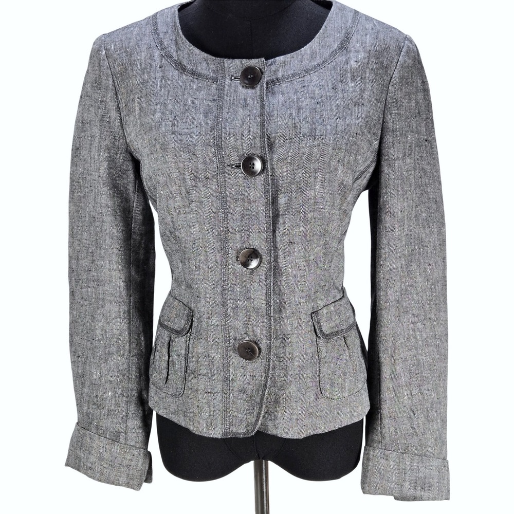 Women's More & More Size 8 Gray 100% Linen Lady Jacket Wide Leg Pant Set